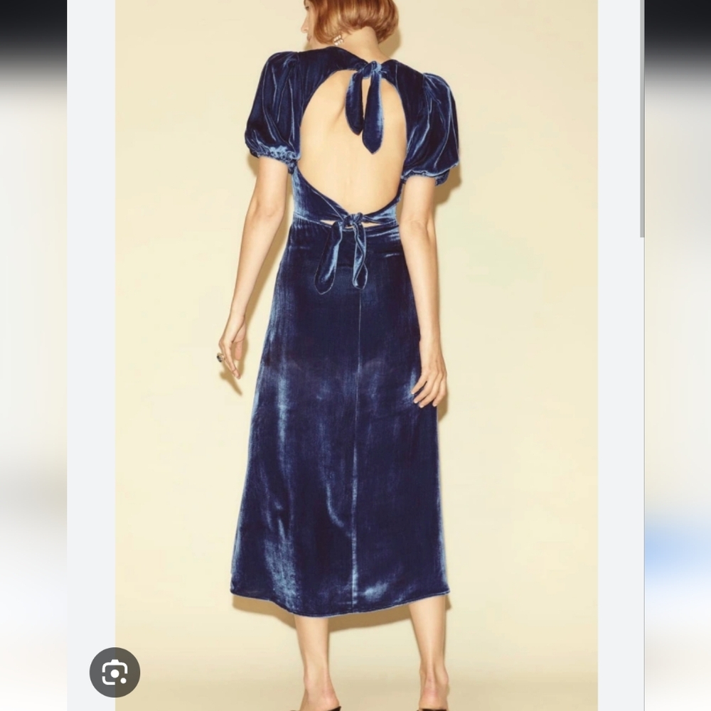 Reformation Livia Blue Velvet Dress - Picture 7 of 7